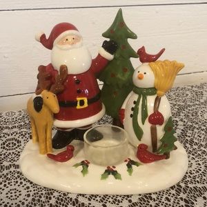 Santa and Snowman Christmas Holiday Tealight Decor Ceramic Figurine